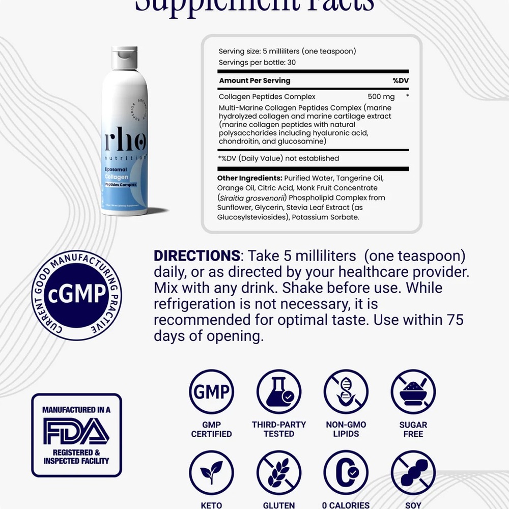 Rho Liposomal Collagen Peptides Complex 5 oz - Picture 2 of 6